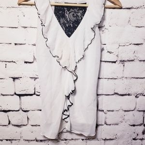 BCX White Ruffle Blouse with lace back